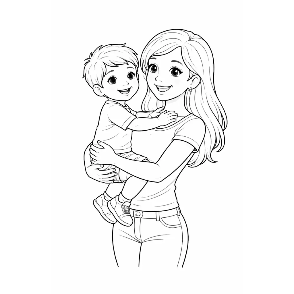 דף צביעה של אמא ובן להדפסה