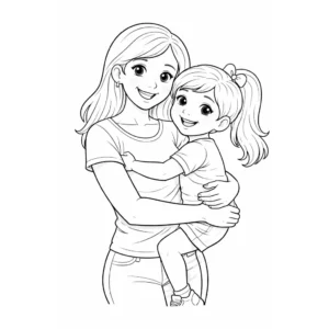 דף צביעה של אמא ובת מחובקות להדפסה