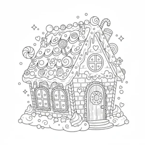 דף צביעה של בית ממתקים כריסמס להדפסה