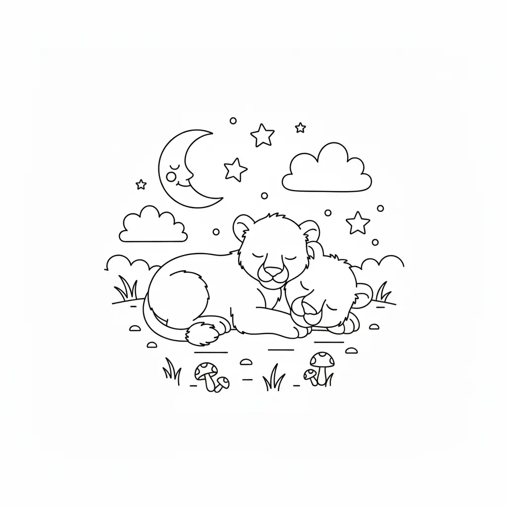 דף צביעה של גורי אריות ישנים יחד להדפסה