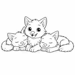 דף צביעה של גורי זאבים נחים להדפסה