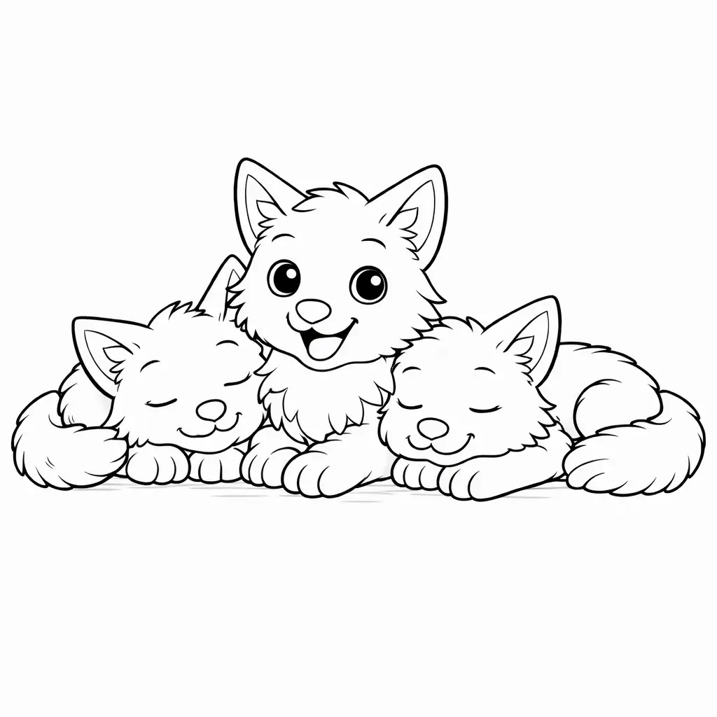 דף צביעה של גורי זאבים נחים להדפסה