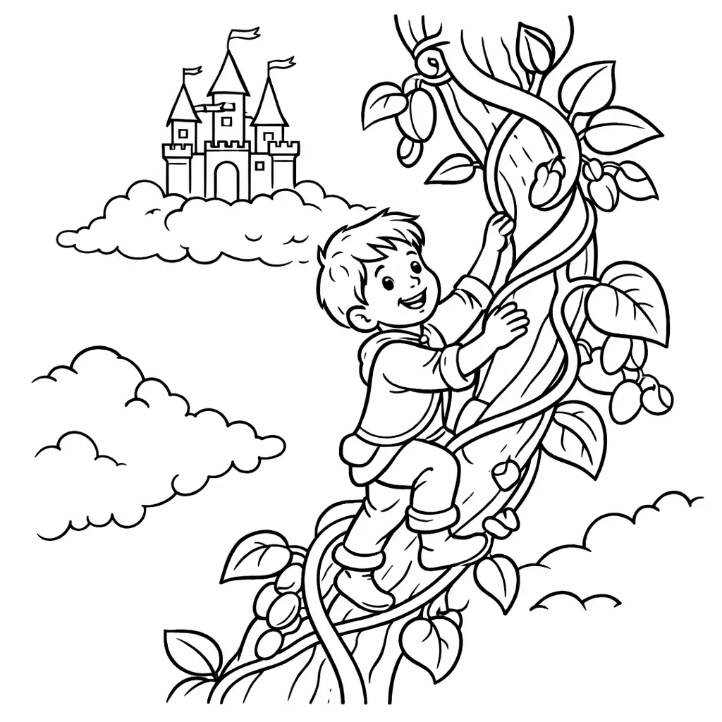 דף צביעה של ג׳ק והאפונים להדפסה