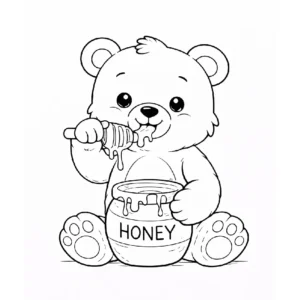דף צביעה של דוב אוכל דבש להדפסה