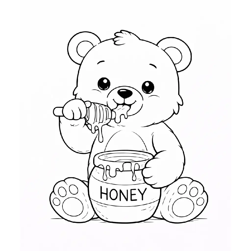 דף צביעה של דוב אוכל דבש להדפסה