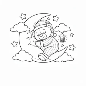 דף צביעה של דוב מחבק ירח להדפסה