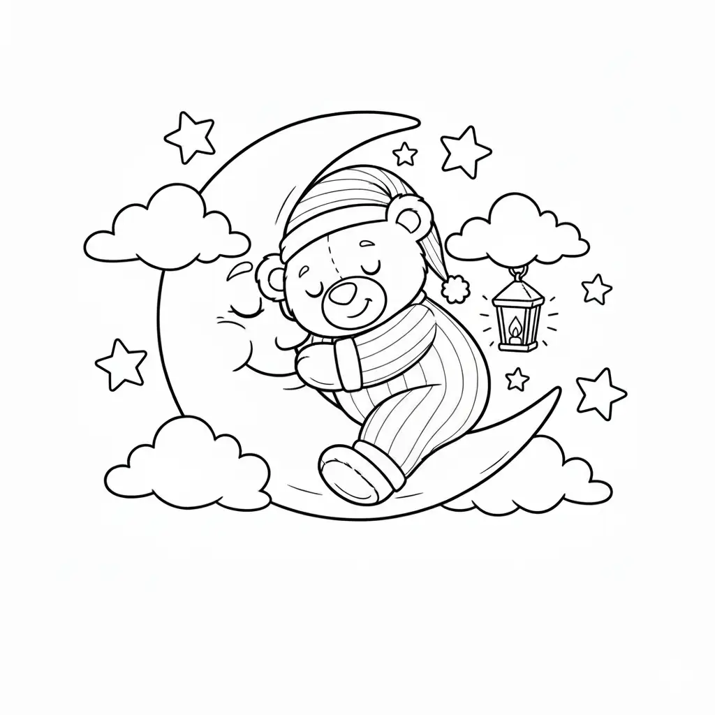 דף צביעה של דוב מחבק ירח להדפסה