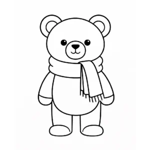 דף צביעה של דוב עם צעיף להדפסה