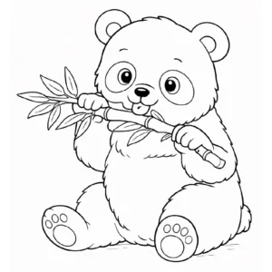 דף צביעה של דוב פנדה אוכל במבוק להדפסה