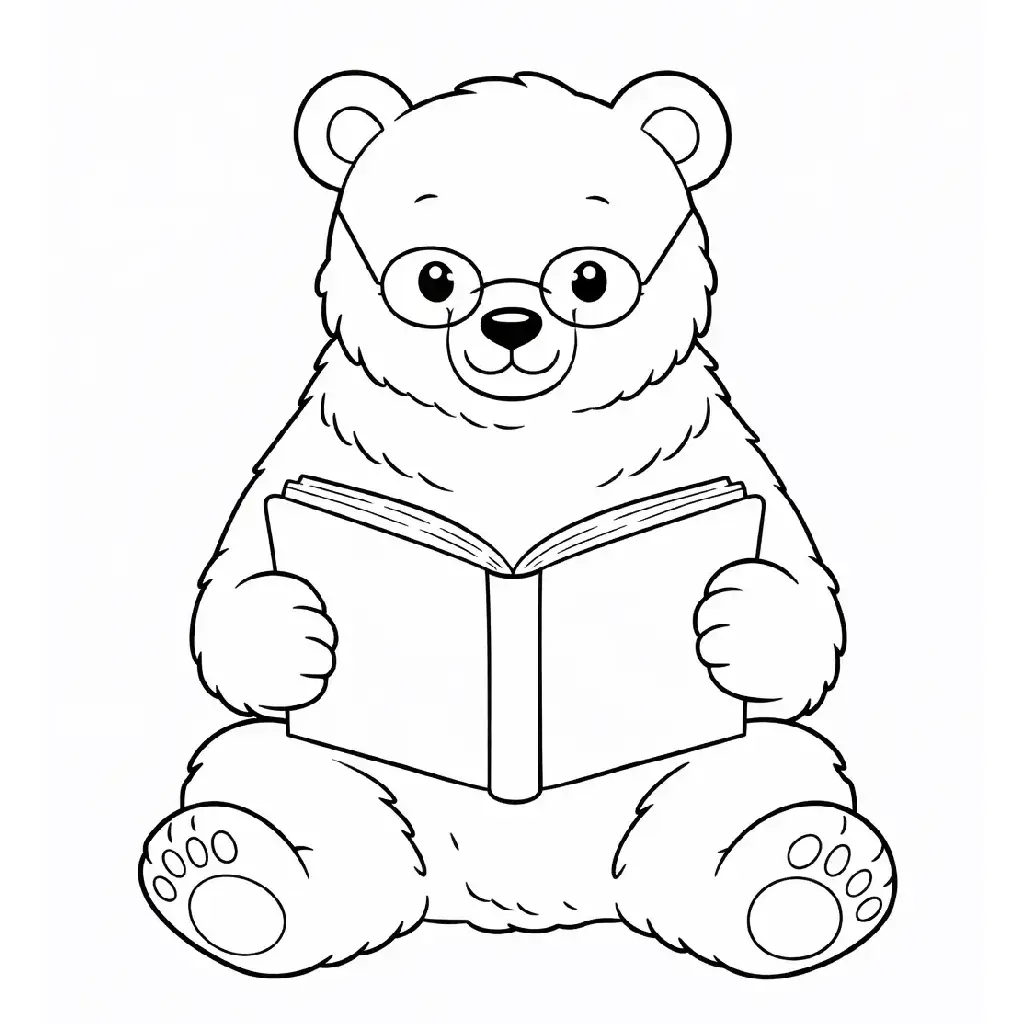 דף צביעה של דוב קורא ספר להדפסה