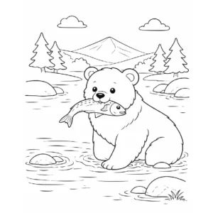 דף צביעה של דוב תופס דג להדפסה