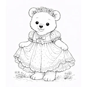 דף צביעה של דובה בשמלה להדפסה