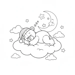 דף צביעה של דובון ישן על ענן להדפסה