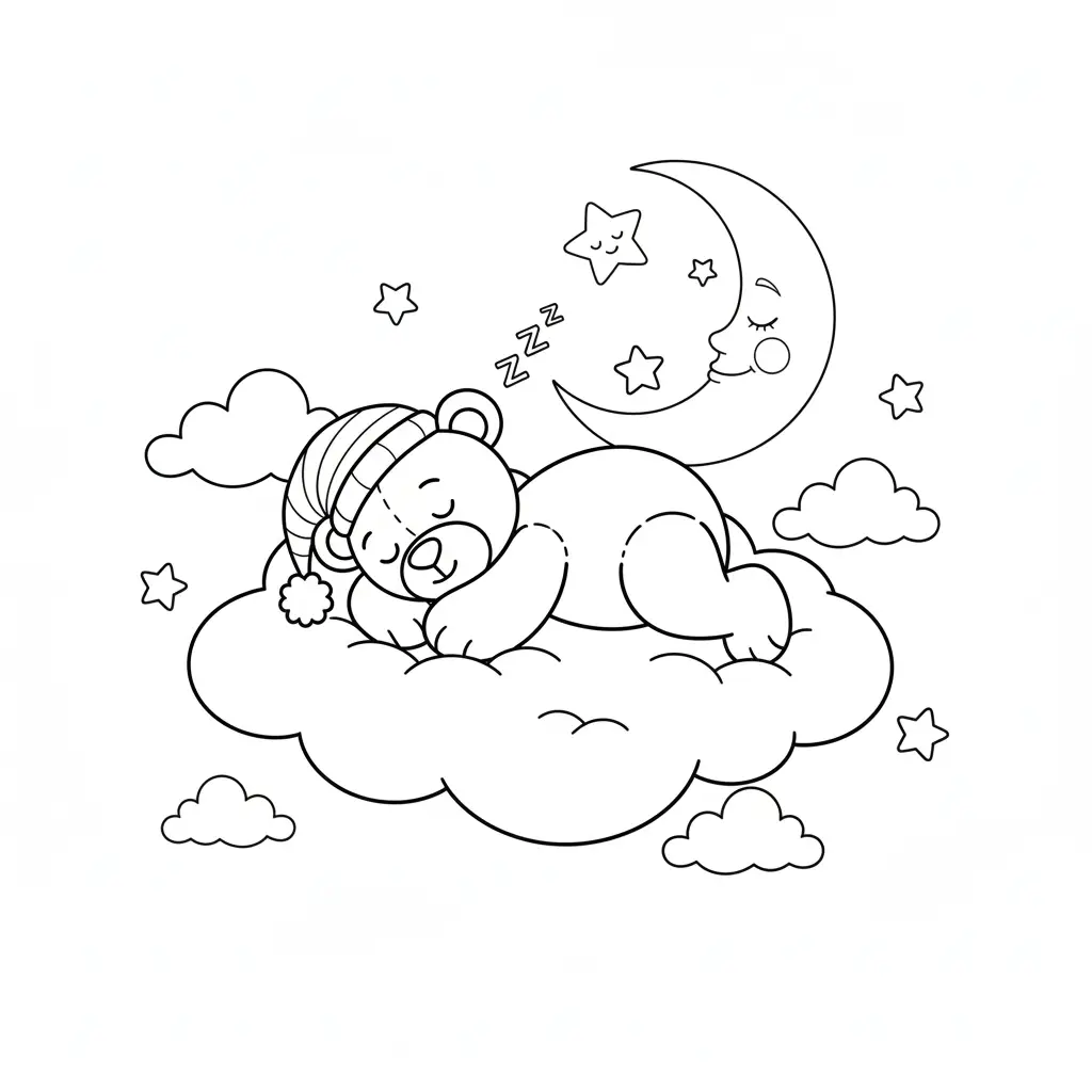 דף צביעה של דובון ישן על ענן להדפסה