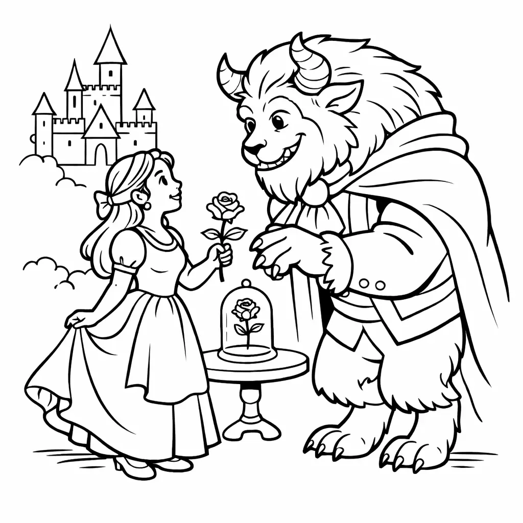 דף צביעה של היפה והחייה להדפסה