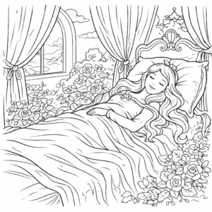 דף צביעה של היפיפייה נרדמת להדפסה