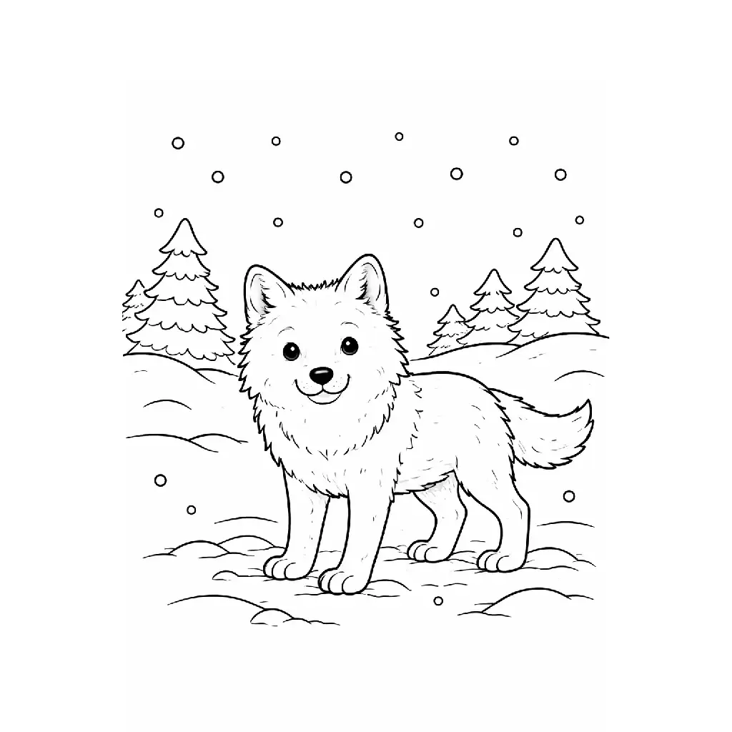 דף צביעה של זאב בשלג להדפסה