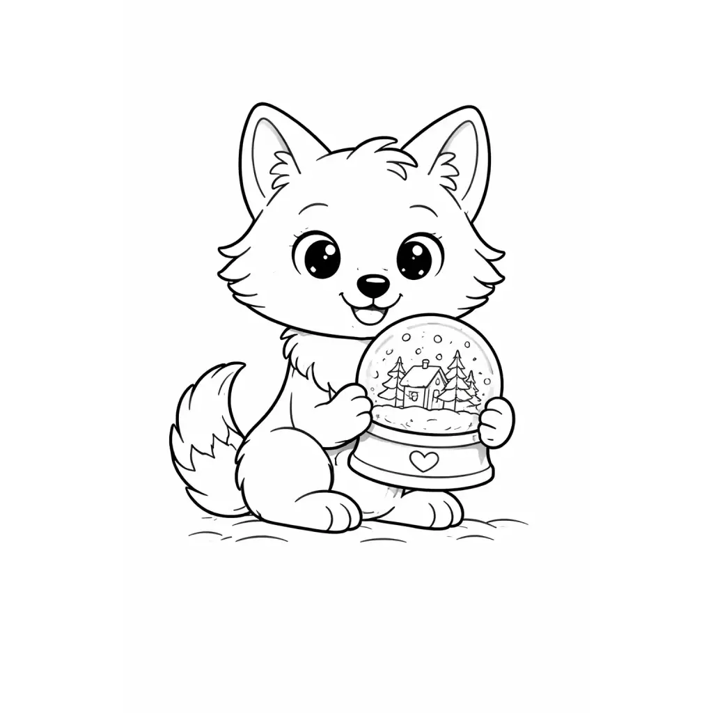 דף צביעה של זאב מחזיק כדור שלג מזכוכית להדפסה