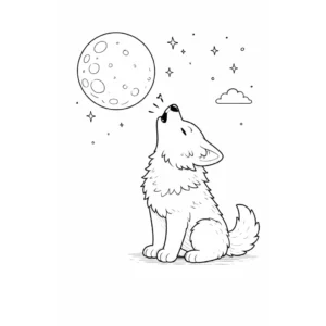 דף צביעה של זאב מילל בירח מלא להדפסה