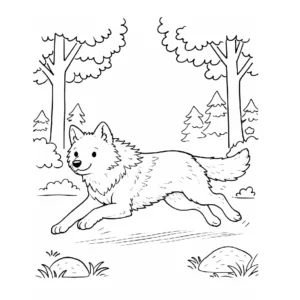 דף צביעה של זאב רץ ביער להדפסה