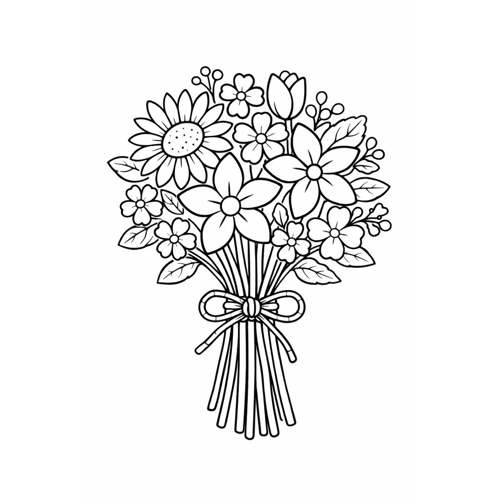 דף צביעה של זר פרחים להדפסה