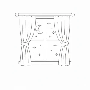 דף צביעה של חלון עם כוכבים להדפסה