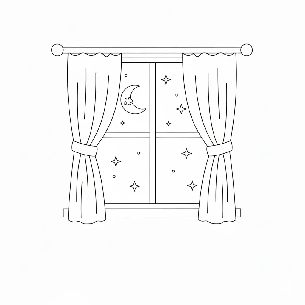 דף צביעה של חלון עם כוכבים להדפסה