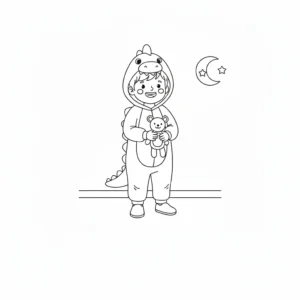 דף צביעה של ילד בפיגמה חמודה להדפסה