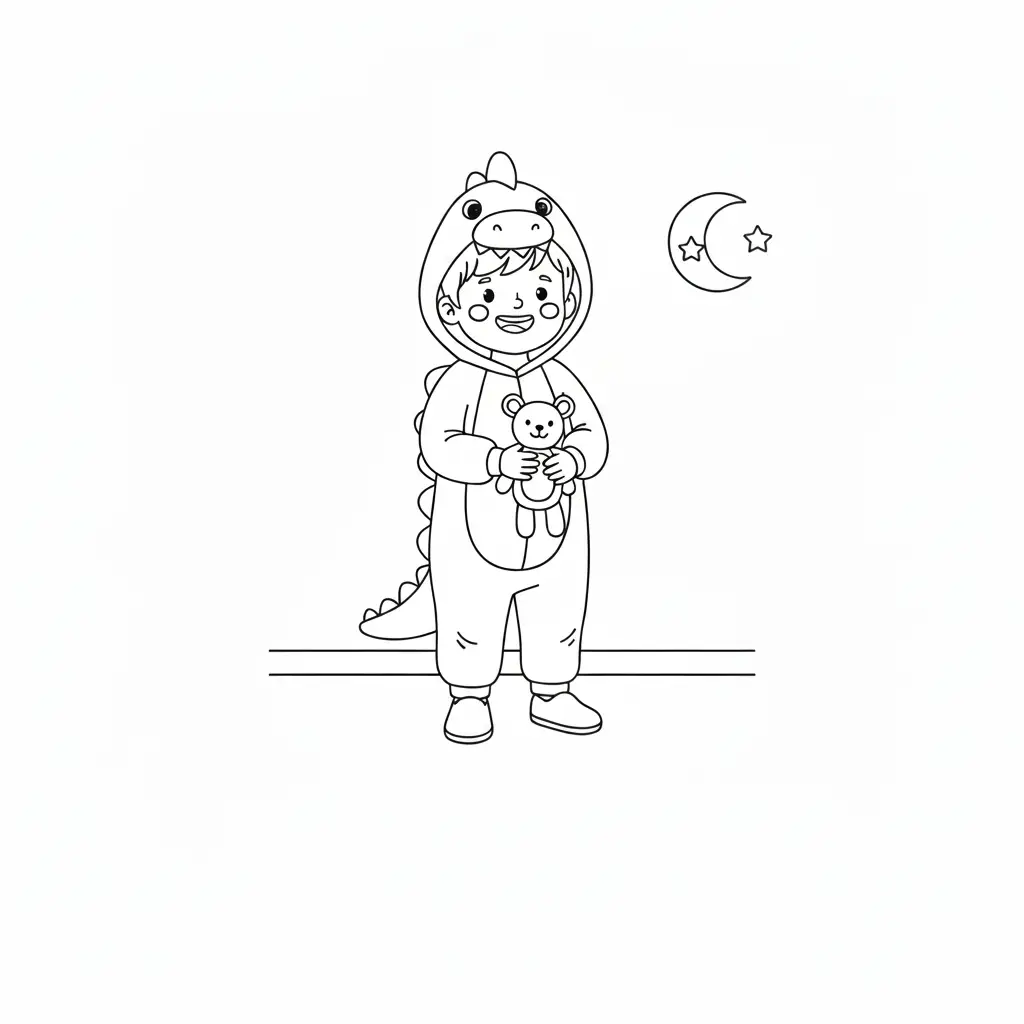 דף צביעה של ילד בפיגמה חמודה להדפסה