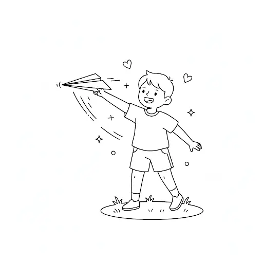 דף צביעה של ילד ומטוס נייר להדפסה