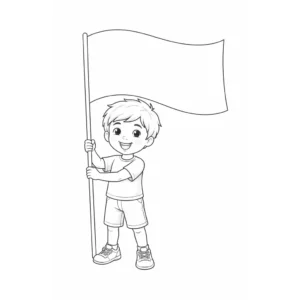 דף צביעה של ילד מחזיק דגל להדפסה
