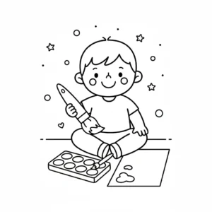 דף צביעה של ילד מצייר להדפסה