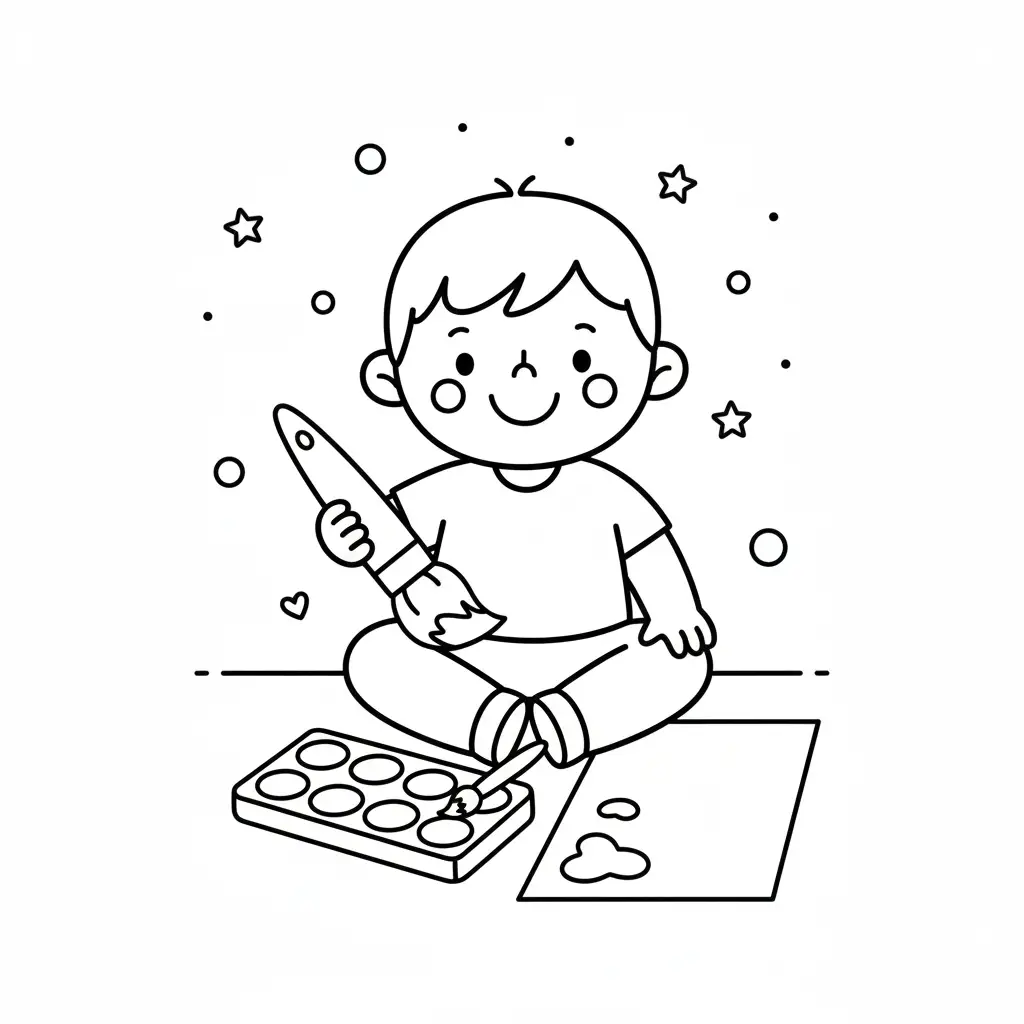 דף צביעה של ילד מצייר להדפסה