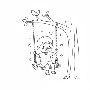 דף צביעה של ילד מתנדנד להדפסה