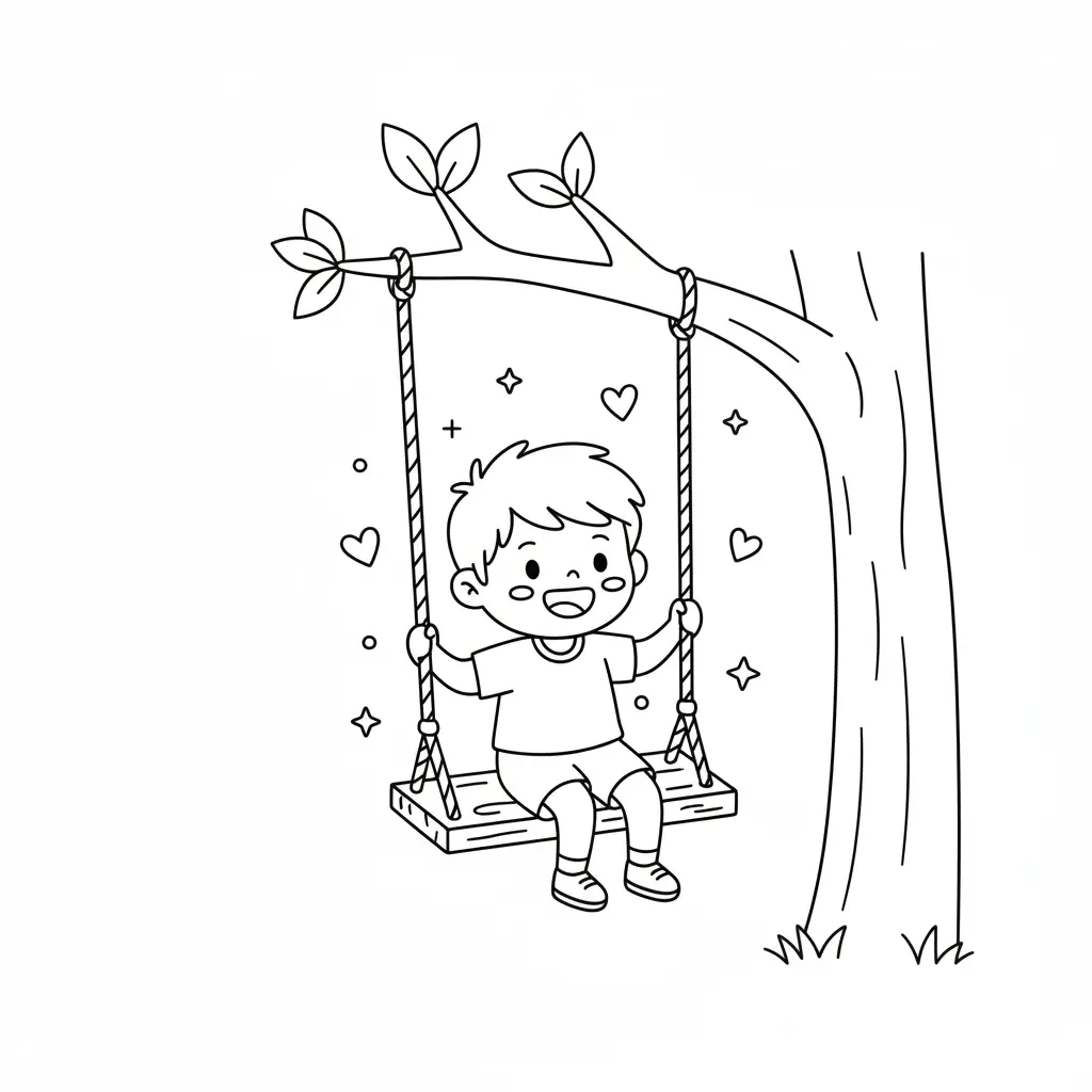 דף צביעה של ילד מתנדנד להדפסה
