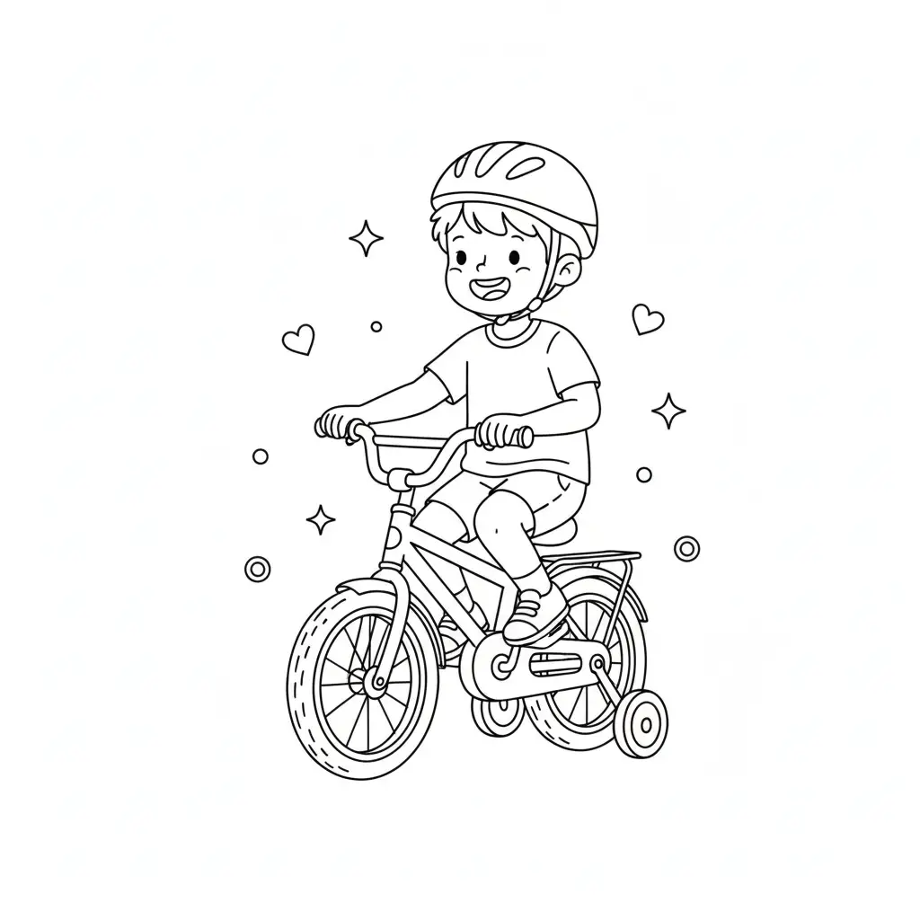 דף צביעה של ילד על אופניים להדפסה