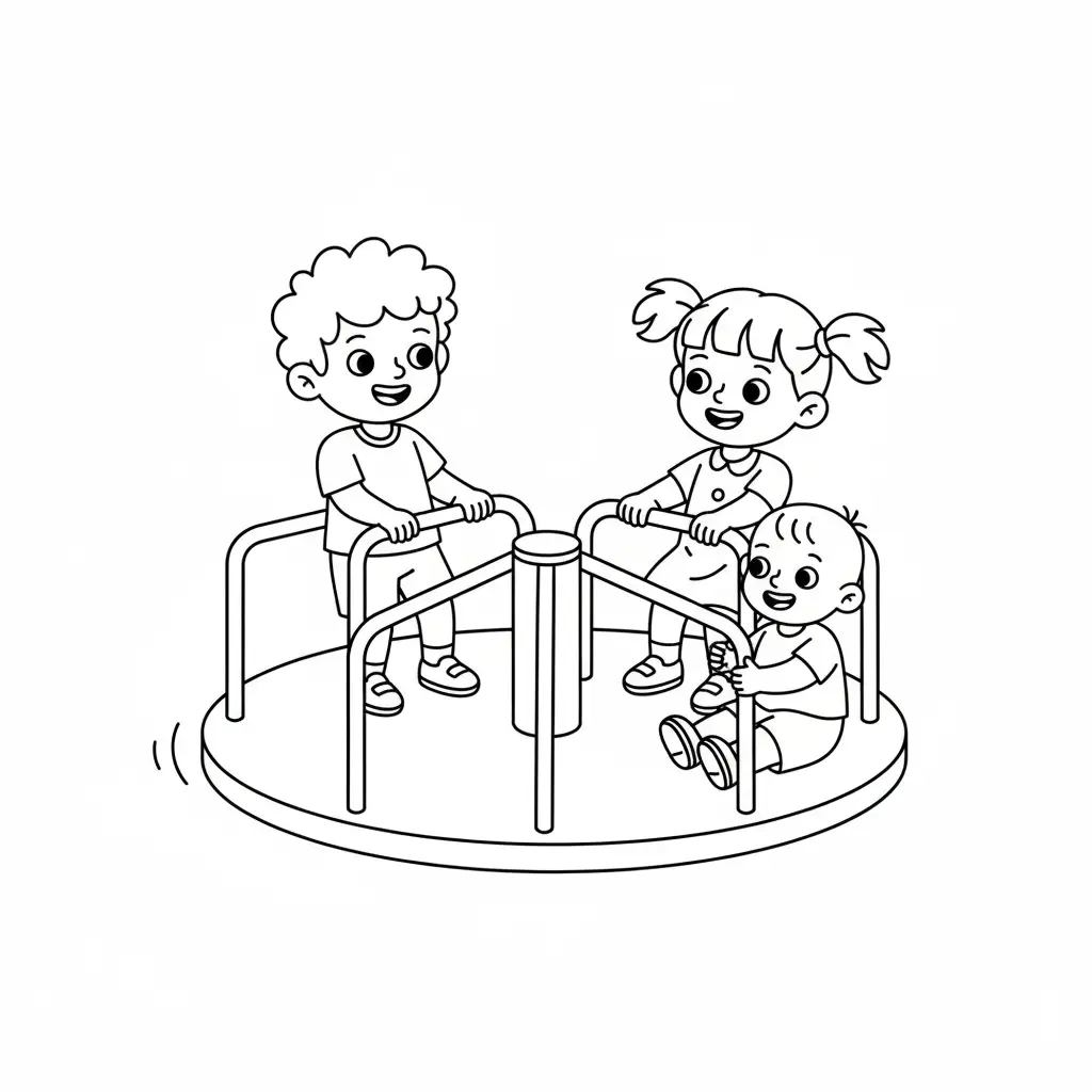 דף צביעה של ילדים בקרוסלה להדפסה
