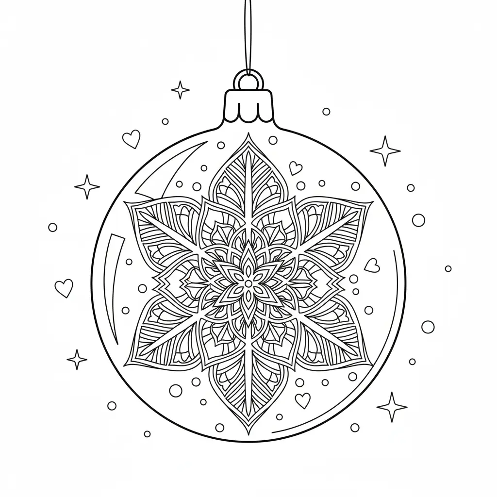 דף צביעה של כדור זכוכית כריסמס להדפסה