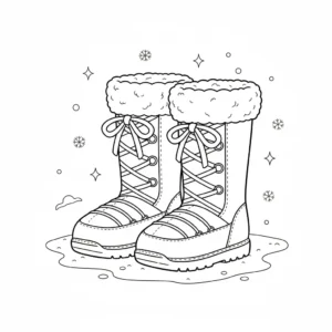 דף צביעה של מגפיים לשלג בכריסמס להדפסה