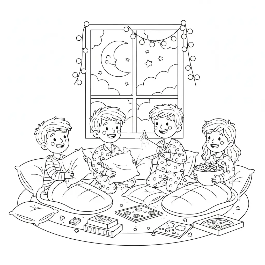 דף צביעה של מסיבת פיגמות להדפסה