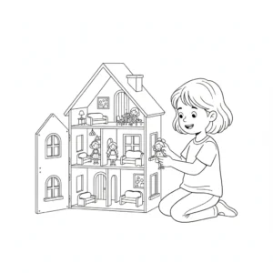 דף צביעה של משחק בבית בובות להדפסה