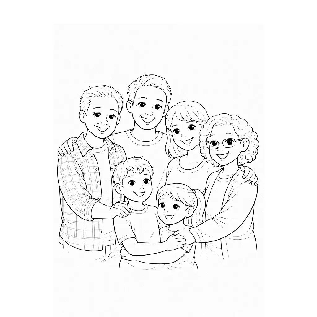 דף צביעה של משפחה גדולה להדפסה