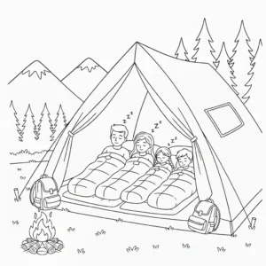 דף צביעה של משפחה ישנה באוהל להדפסה