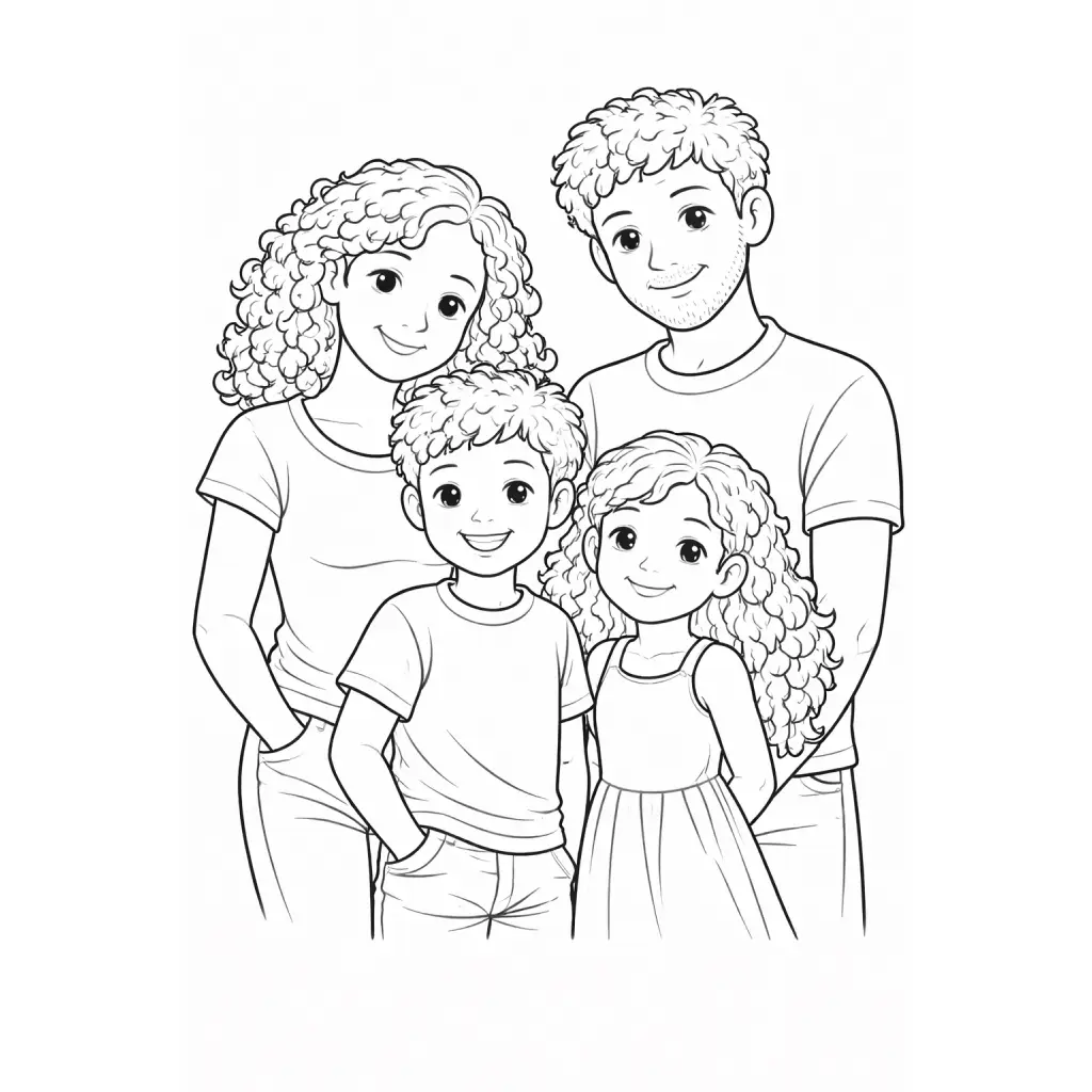 דף צביעה של משפחה מאושרת להדפסה