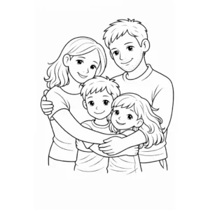 דף צביעה של משפחה מחובקת להדפסה
