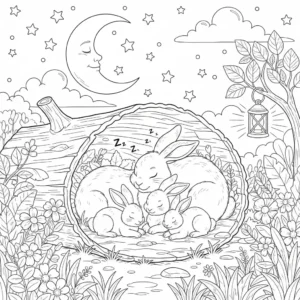 דף צביעה של משפחת ארנבים ישנים להדפסה