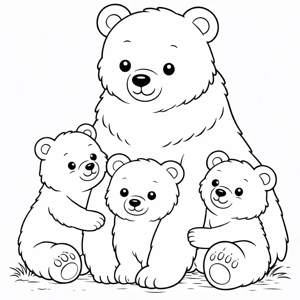 דף צביעה של משפחת דובים להדפסה