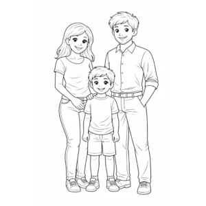 דף צביעה של משפחת הורים ובן להדפסה