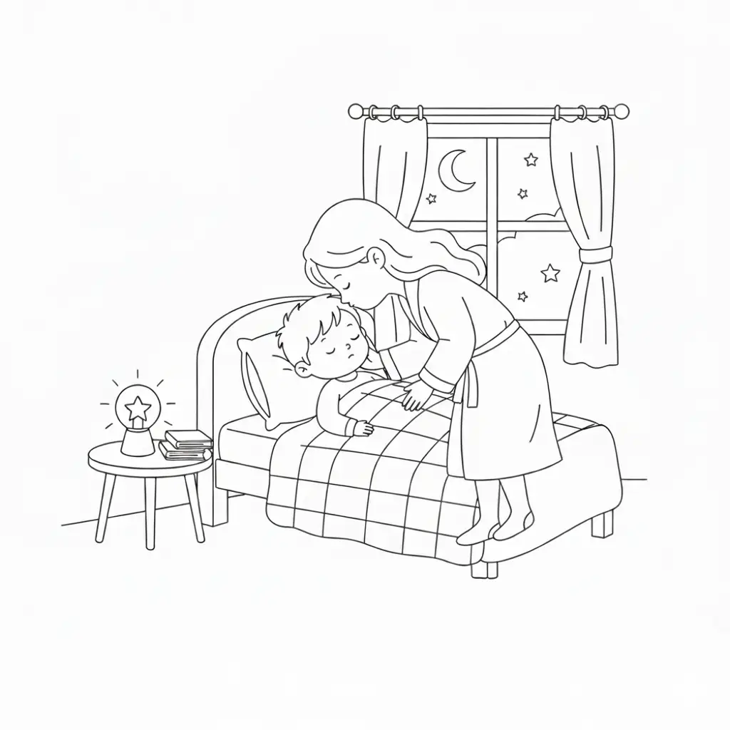 דף צביעה של נשיקת לילה טוב להדפסה