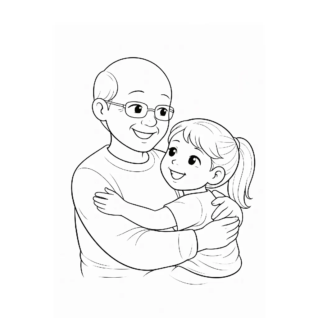דף צביעה של סבא ונכדה להדפסה
